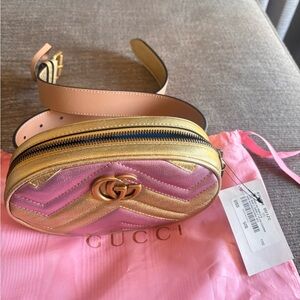 Gucci Chevron Pink and Gold Belt Bag
